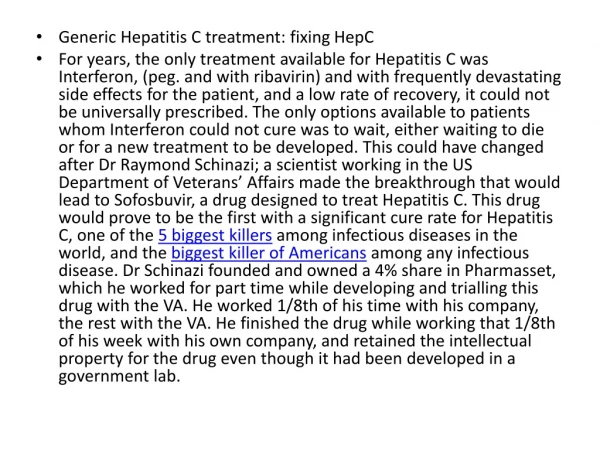 Generic Hepatitis C treatment: fixing HepC