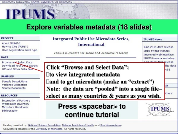 Click “Browse and Select Data”: to view integrated metadata