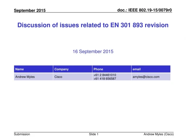 Discussion of issues related to EN 301 893 revision