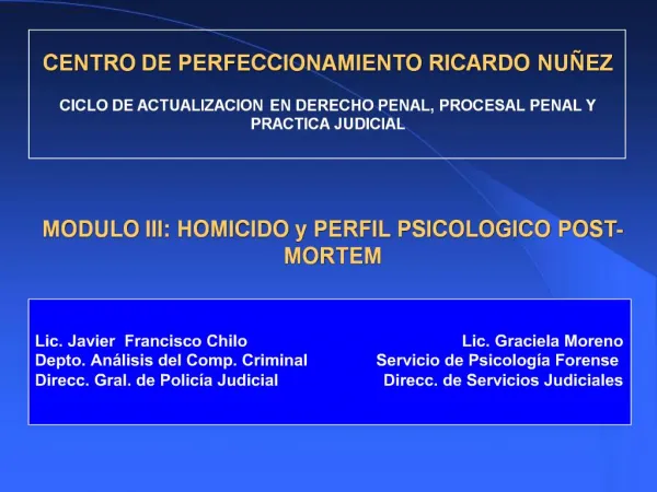 CENTRO DE PERFECCIONAMIENTO RICARDO NU EZ CICLO DE ACTUALIZACION EN DERECHO PENAL, PROCESAL PENAL Y PRACTICA JUDICIAL