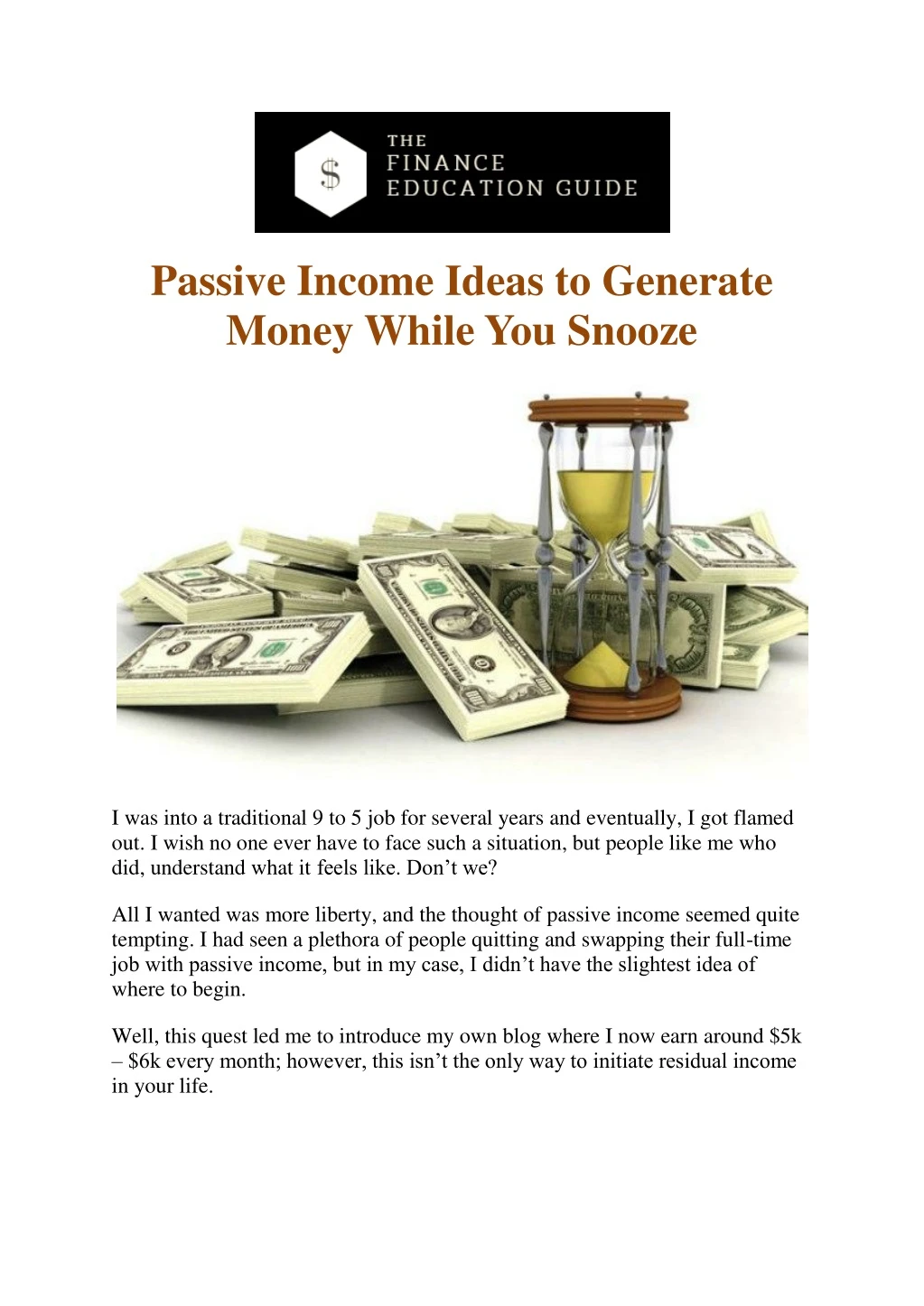 passive income ideas to generate money while
