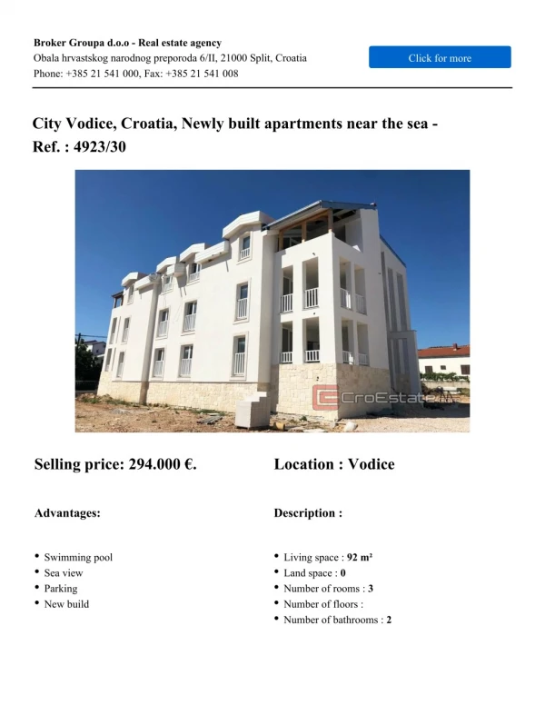 Croatia,Vodice - Newly Built Apartments Near the Sea