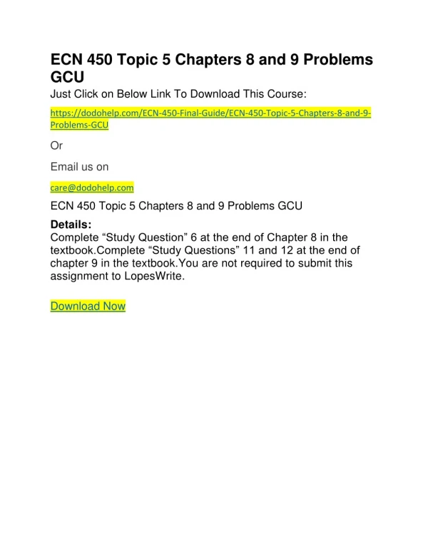ecn 450 topic 5 chapters 8 and 9 problems