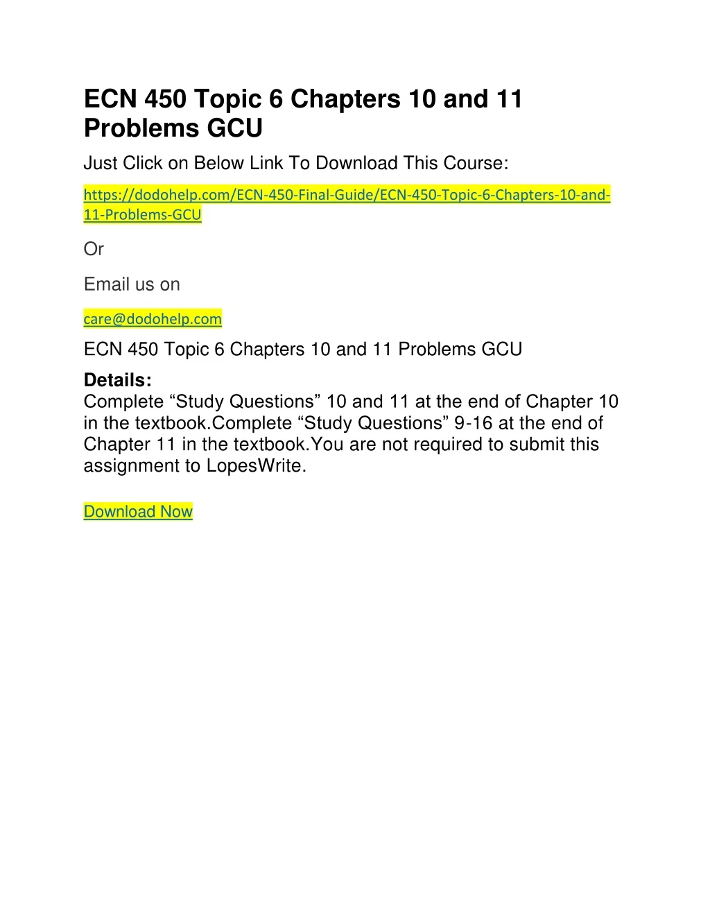 ecn 450 topic 6 chapters 10 and 11 problems