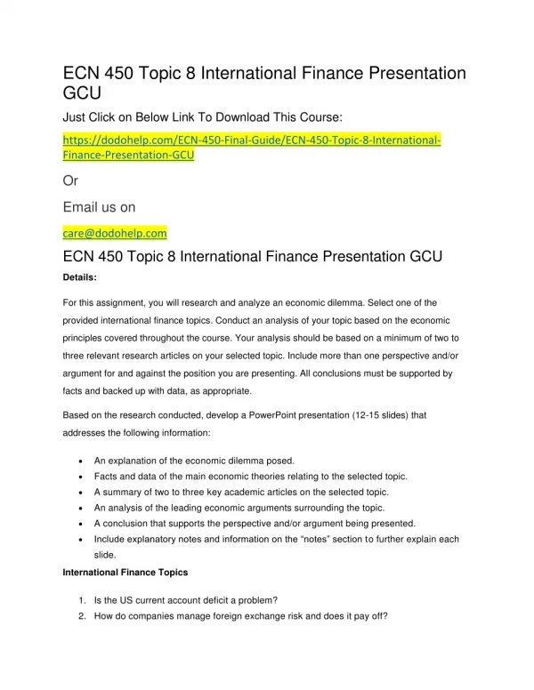 ecn 450 topic 8 international finance