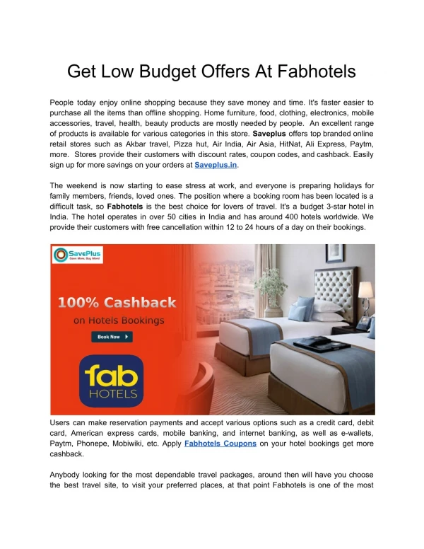 Get Low Budget Offers At Fabhotels