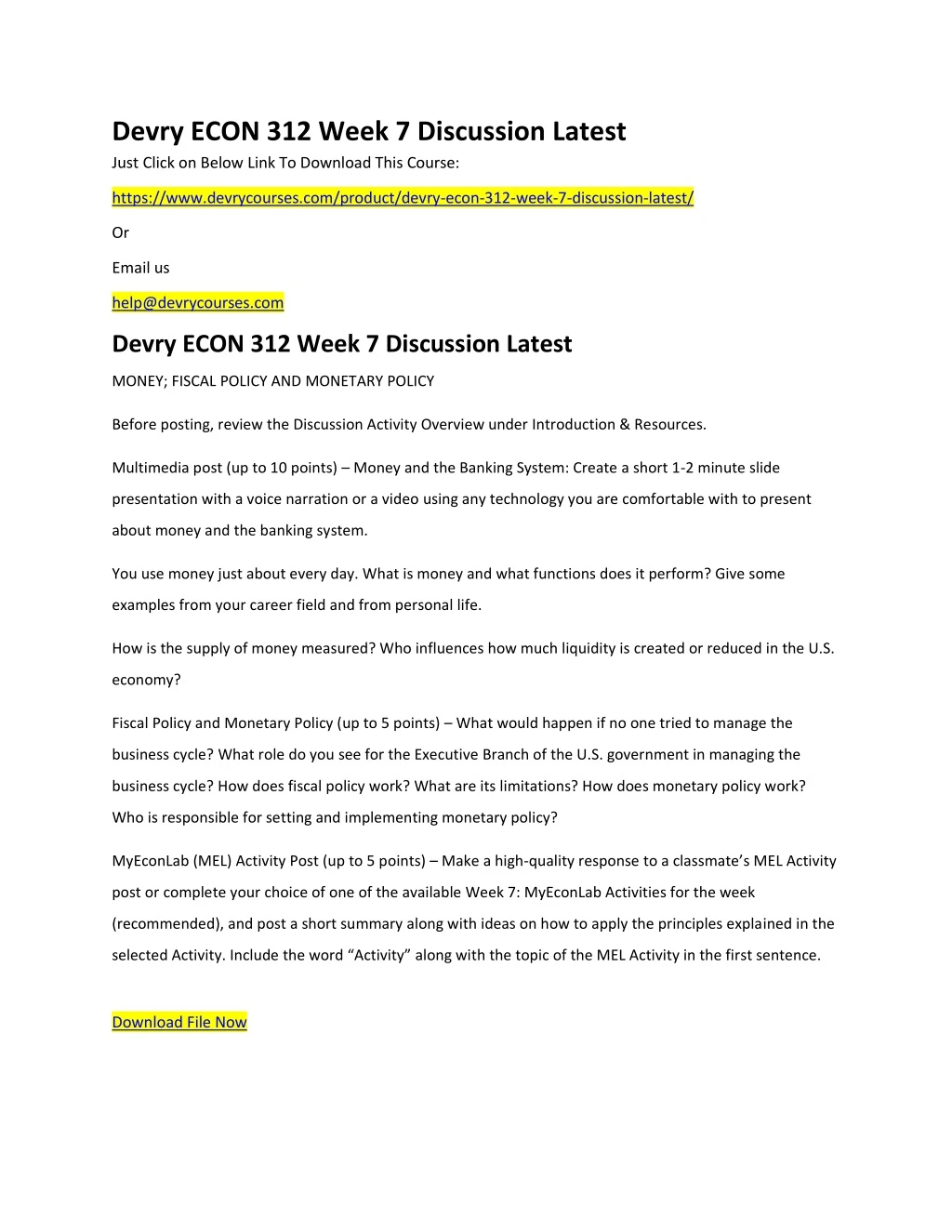 devry econ 312 week 7 discussion latest just