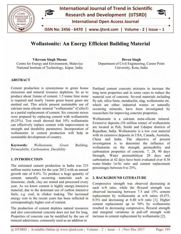 Wollastonite An Energy Efficient Building Material