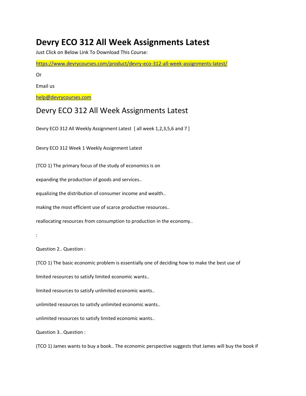 devry eco 312 all week assignments latest just