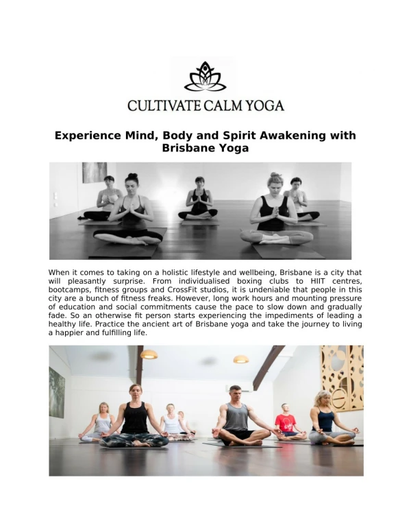 Experience Mind, Body and Spirit Awakening with Brisbane Yoga