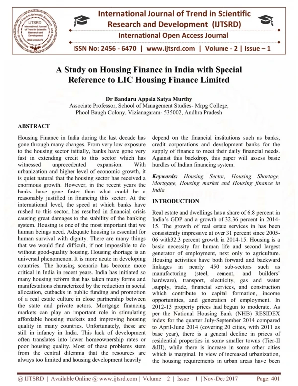 A Study on Housing Finance in India with Special Reference to LIC Housing Finance Limited