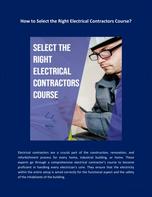 Select the Right Electrical Contractors Course