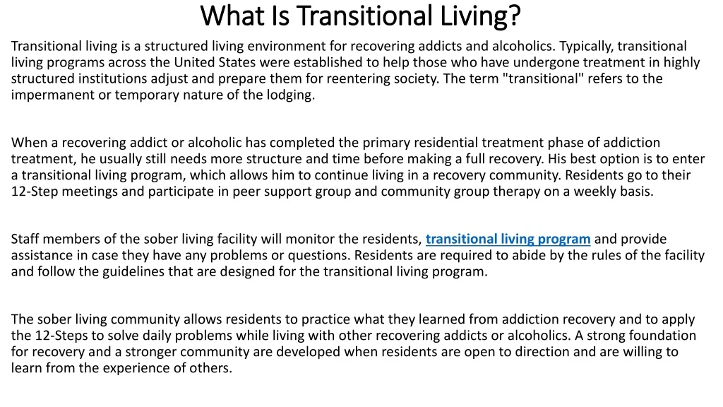 what is transitional living