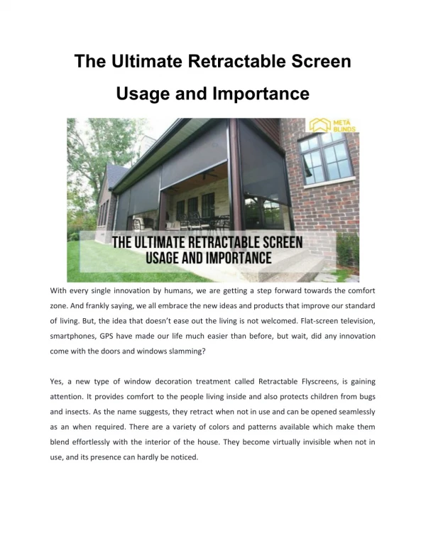 The Ultimate Retractable Screen Usage and Importance