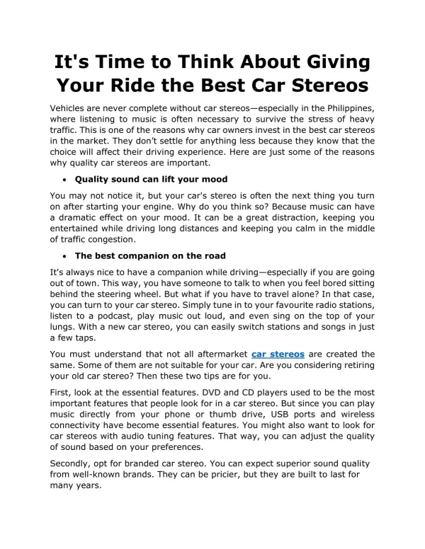 It's Time to Think About Giving Your Ride the Best Car Stereos