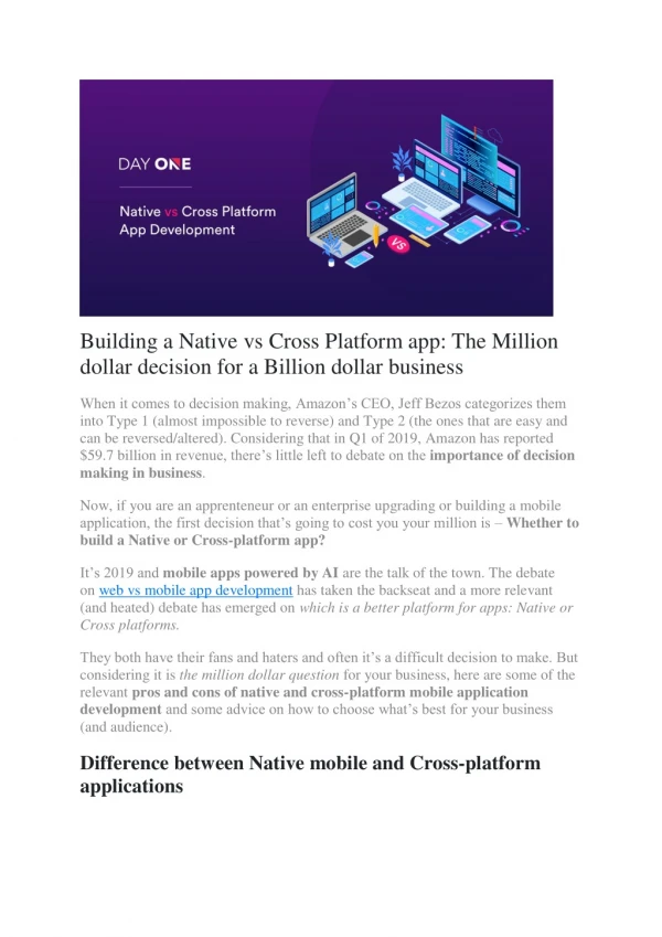 Building a Native vs Cross Platform app: The Million dollar decision for a Billion dollar business
