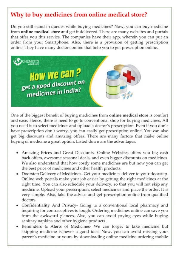 Why to buy medicines from online medical store?
