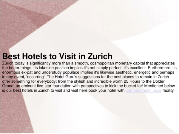 Best Hotels in Zurich