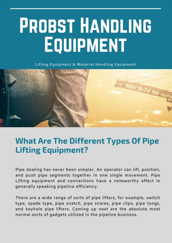 What Are The Different Types Of Pipe Lifting Equipment?