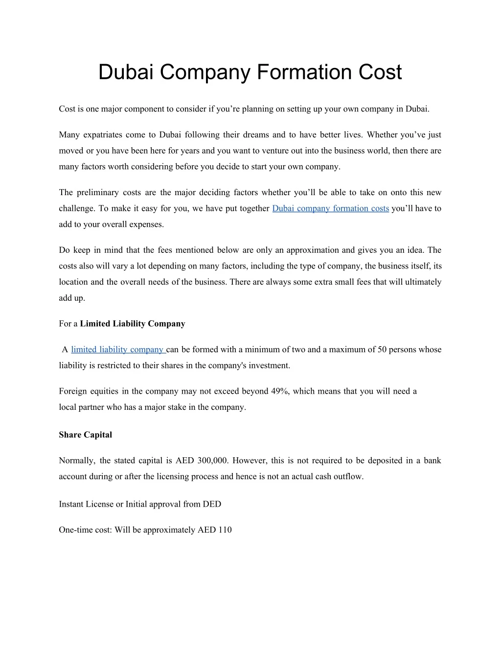 dubai company formation cost