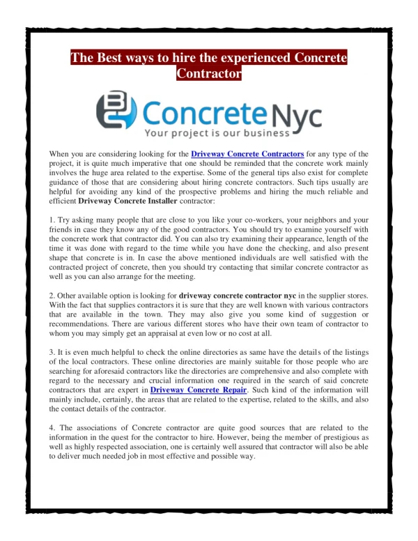 The Best ways to hire the experienced Concrete Contractor
