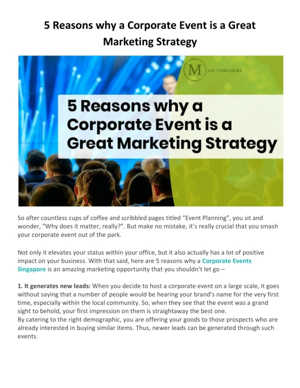 5 Reasons why a Corporate Event is a Great Marketing Strategy