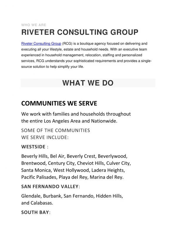 who we are riveter consulting group