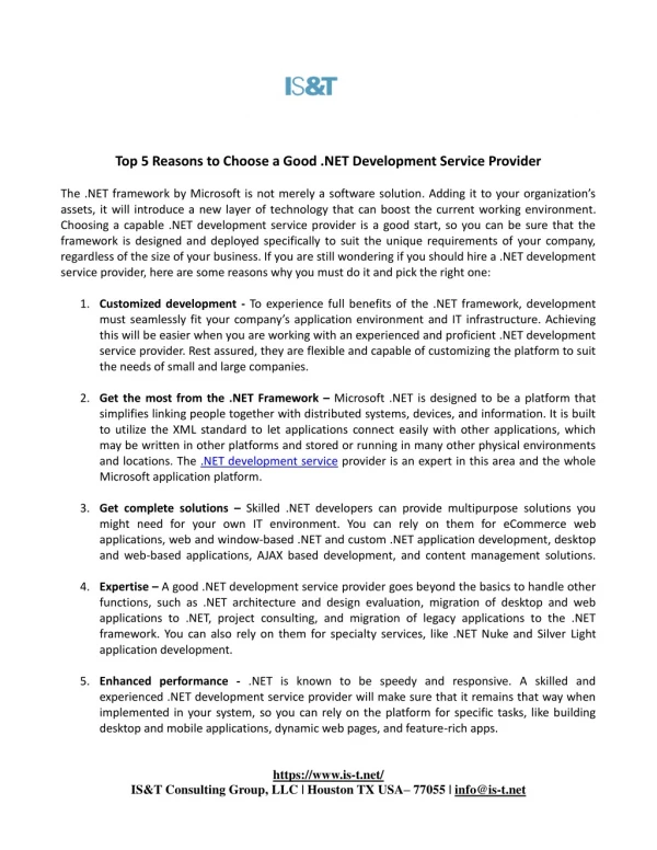 Top 5 Reasons to Choose a Good .NET Development Service Provider