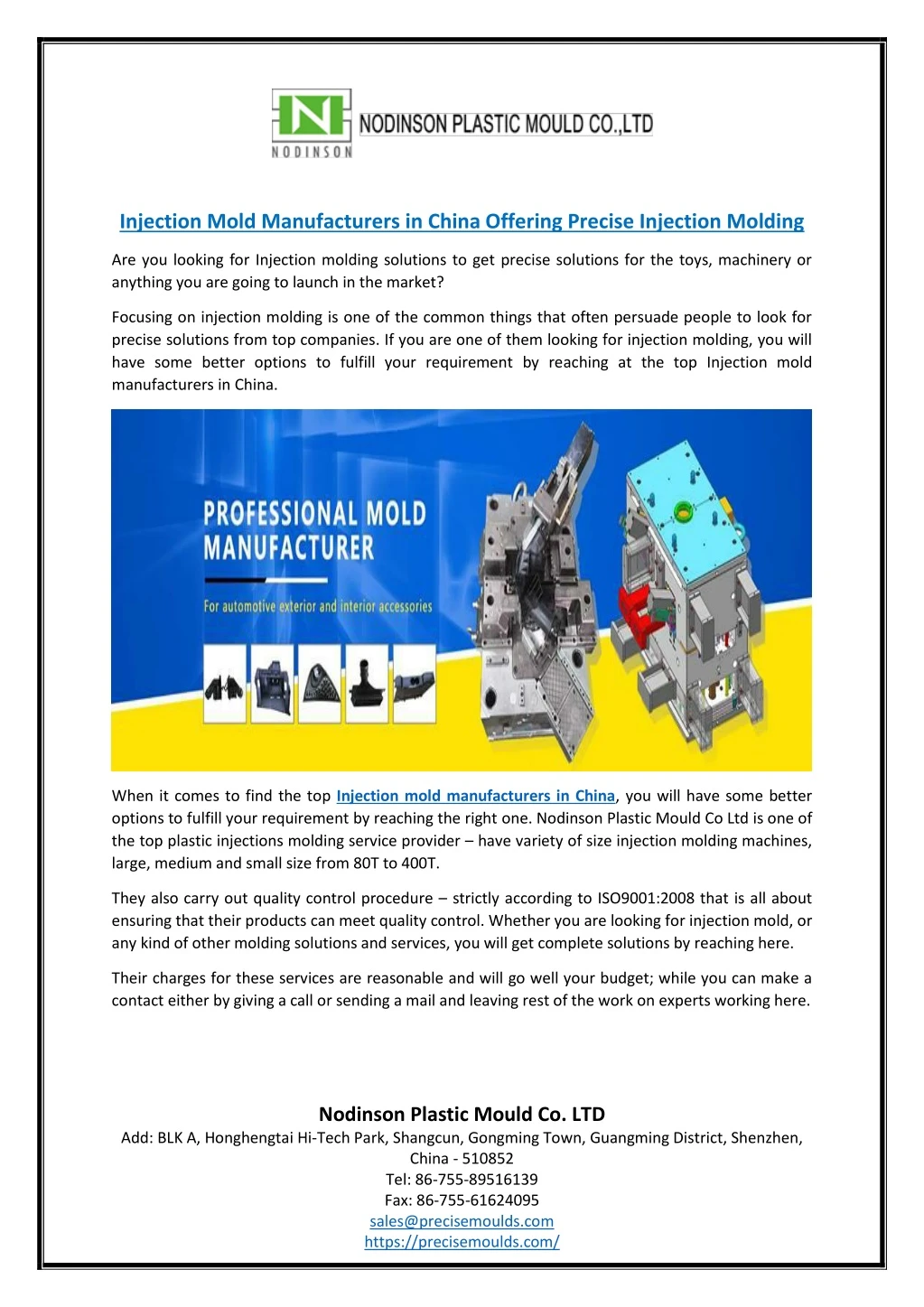 injection mold manufacturers in china offering