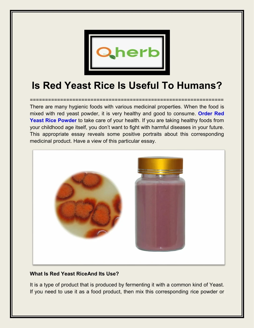 is red yeast rice is useful to humans