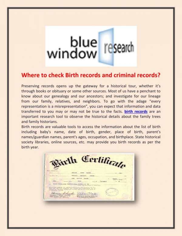 Where to check Birth records and criminal records?