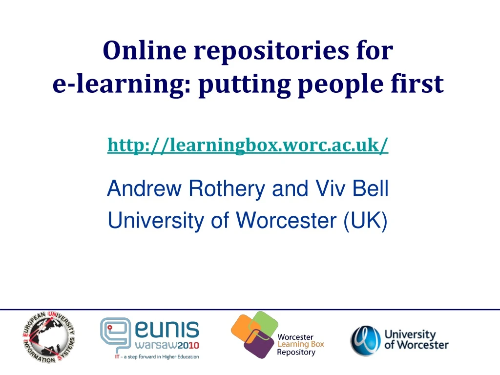 online repositories for e learning putting people first http learningbox worc ac uk