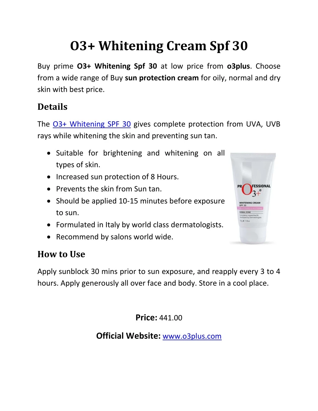 o3 whitening cream spf 30