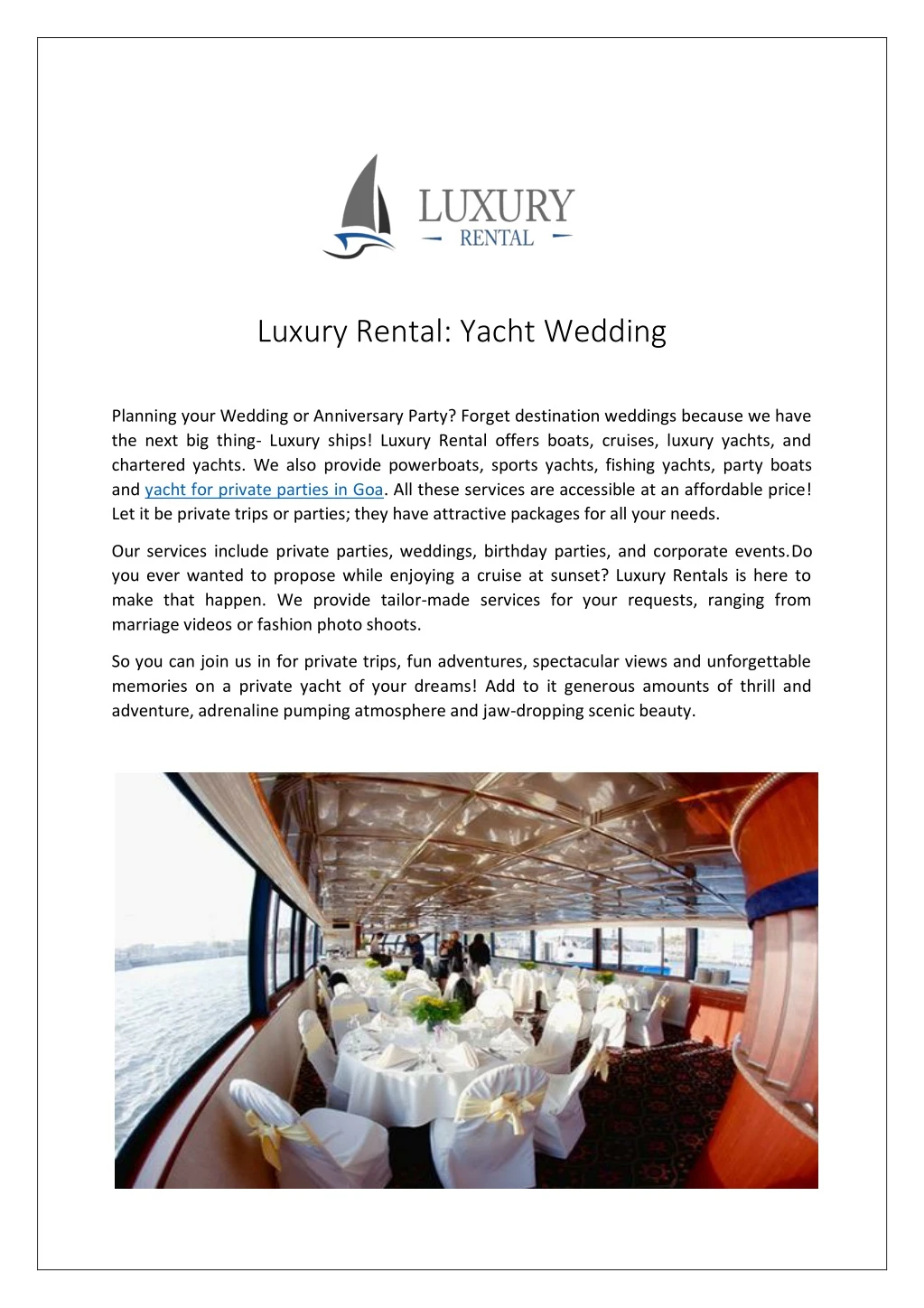 luxury rental yacht wedding