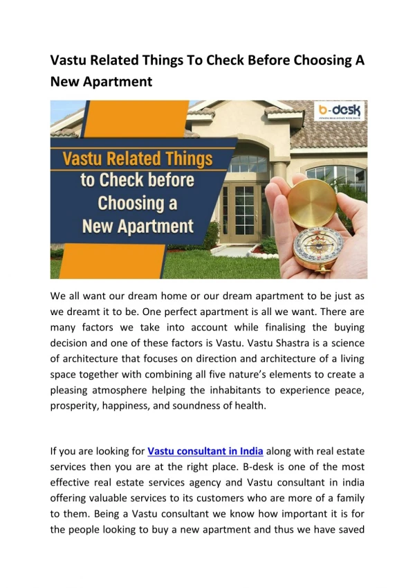 Vastu Related Things To Check Before Choosing A New Apartment