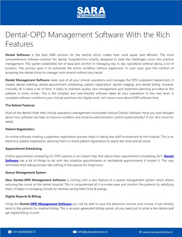 Dental-OPD Management Software With the Rich Features