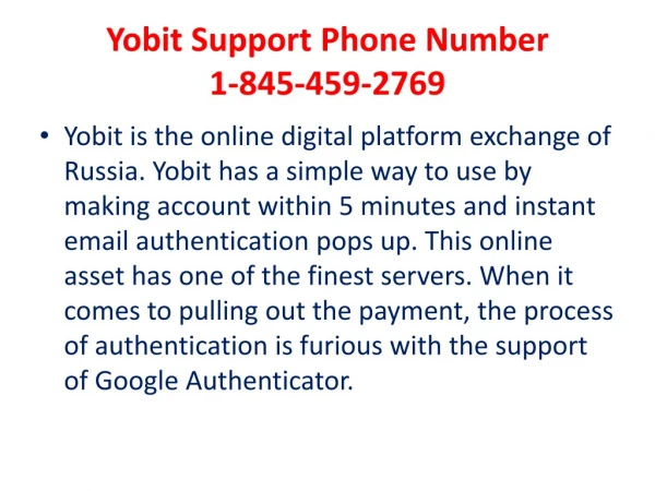 Yobit Support Phone Number 1-845-459-2769