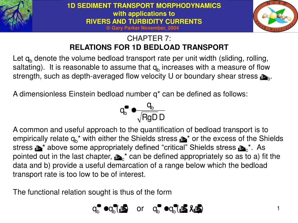 chapter 7 relations for 1d bedload transport
