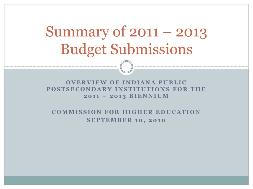 summary of 2011 2013 budget submissions