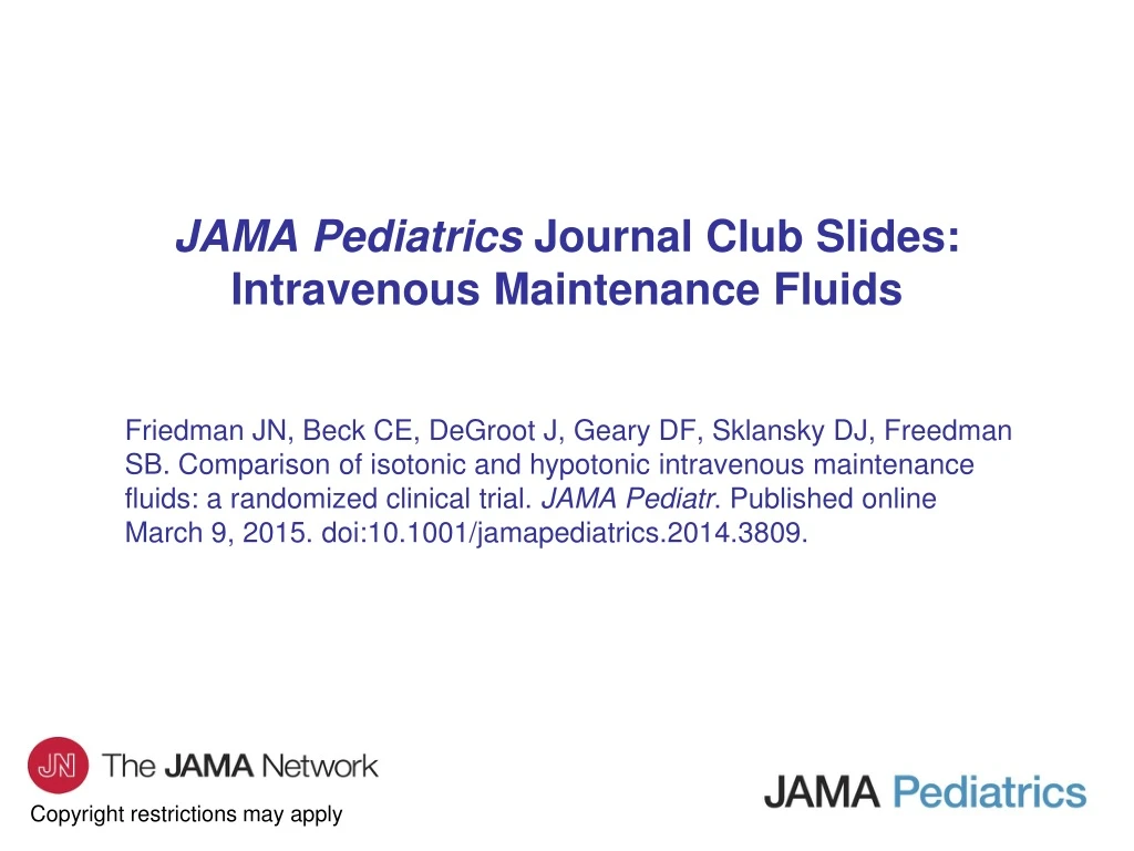 jama pediatrics journal club slides intravenous maintenance fluids