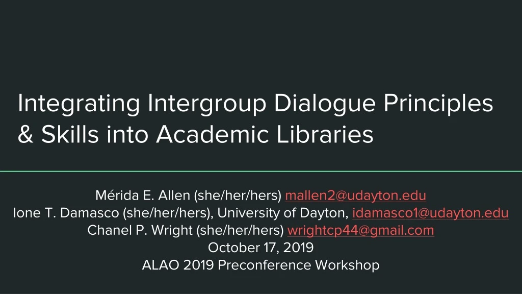 integrating intergroup dialogue principles skills into academic libraries