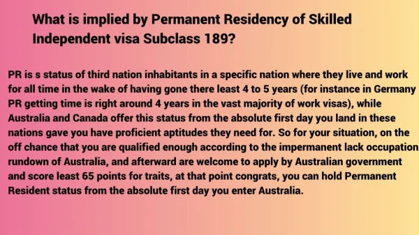 what is implied by permanent residency of skilled