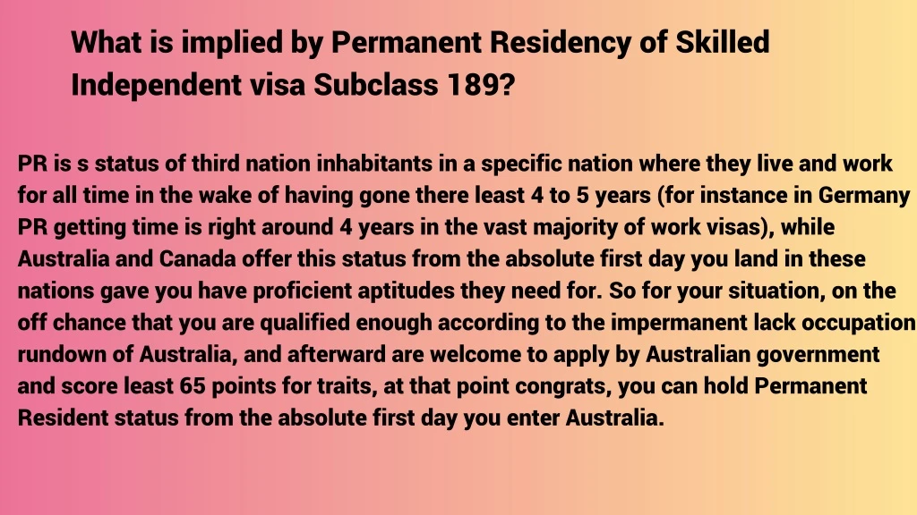 what is implied by permanent residency of skilled