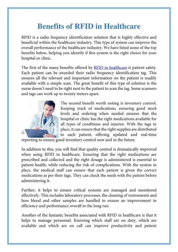 benefits of rfid in healthcare