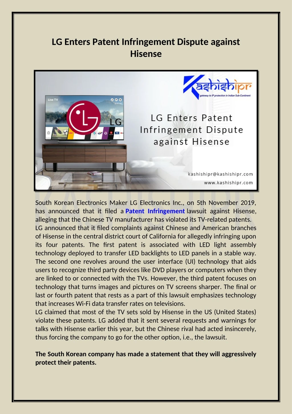 lg enters patent infringement dispute against