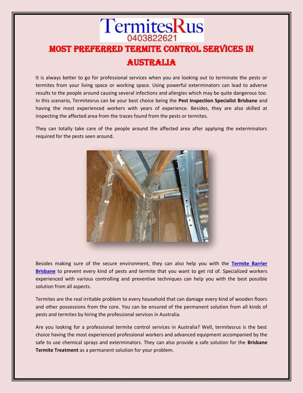 most preferred termite control services in most