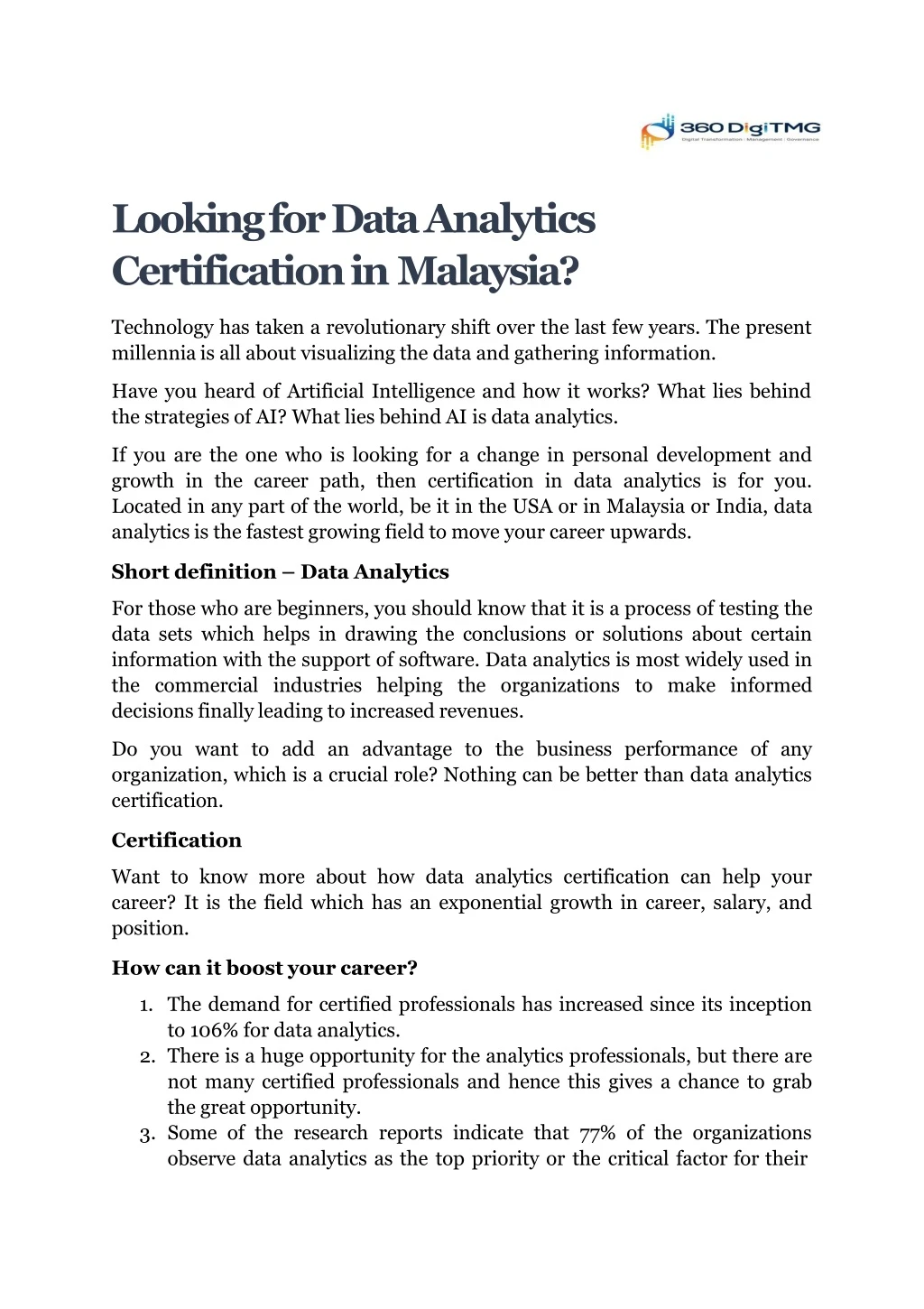 looking for data analytics certification in malaysia