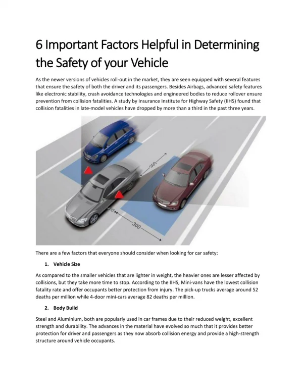 6 Important Factors Helpful in Determining the Safety of your Vehicle