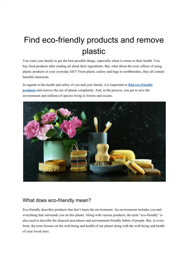 Find eco-friendly products and remove plastic