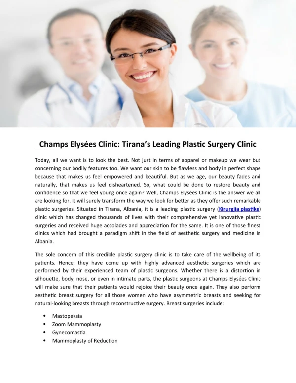 Champs Elysées Clinic: Tirana’s Leading Plastic Surgery Clinic